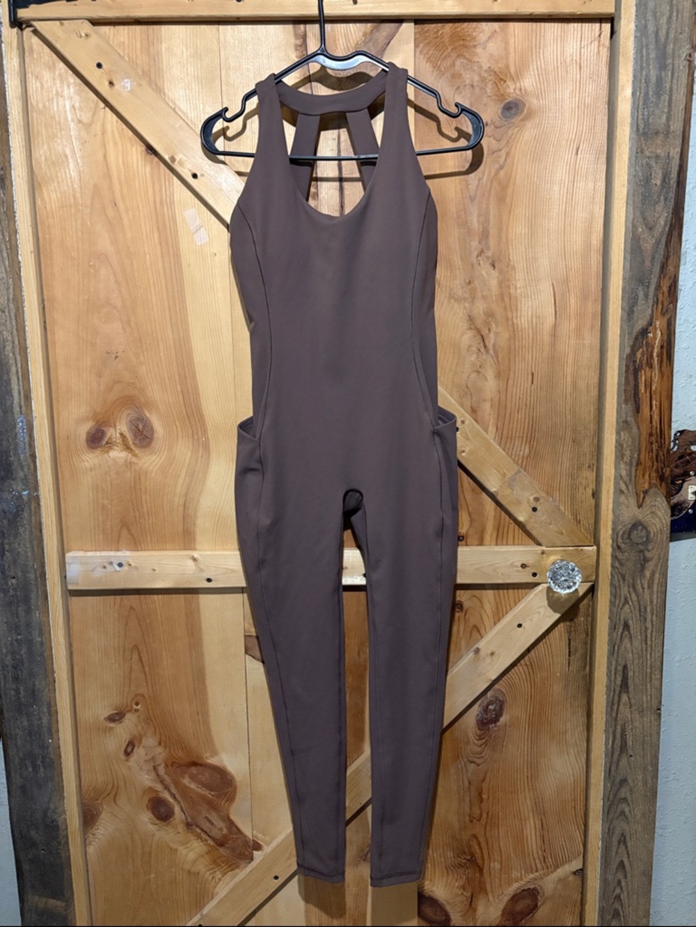 Brown Pocketed Jumpsuit Leggings